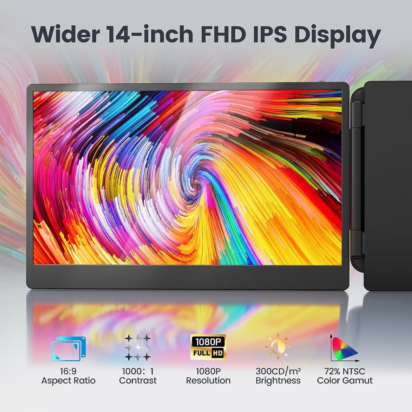 Teamgee Laptop Screen Extension, 14" 1080P FHD Portable Monitor for Laptop, Triple Laptop Screen Extender for Mac Wins Android Dex PC with 13"-17" Screens.