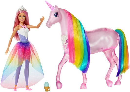 Barbie Dreamtopia Magical Lights Unicorn, with 25+ lights and sounds, includes Barbie doll and unicorn, gift for kids, toy for ages 3+, GWM78
