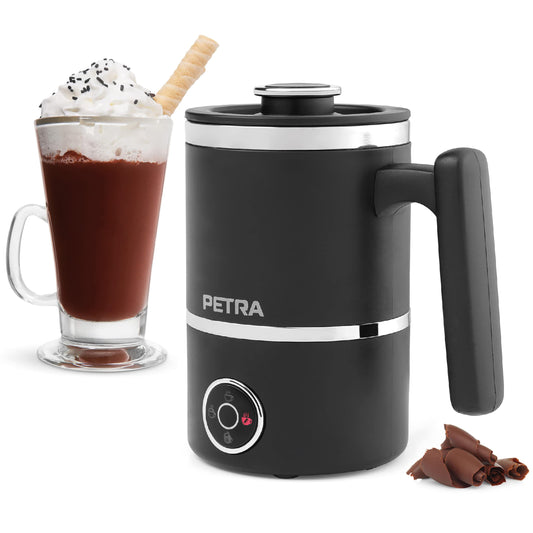 Petra PT5133VDEEU10 Chocolisse hot chocolate machine with whisk, 300ml/150ml milk frother, cold function for iced coffee, hot/cold, light/thick foam, touch control panel, Black