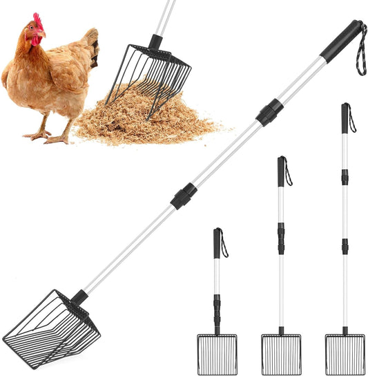 2pcs Chicken Coop Accessory Chicken Poop Scooper Adjustable Poultry Shovel for Cleaning Sieve Scoop for Chicken Coop Separating FECES and Debris from Sand Chicken litter Shovel Accessory
