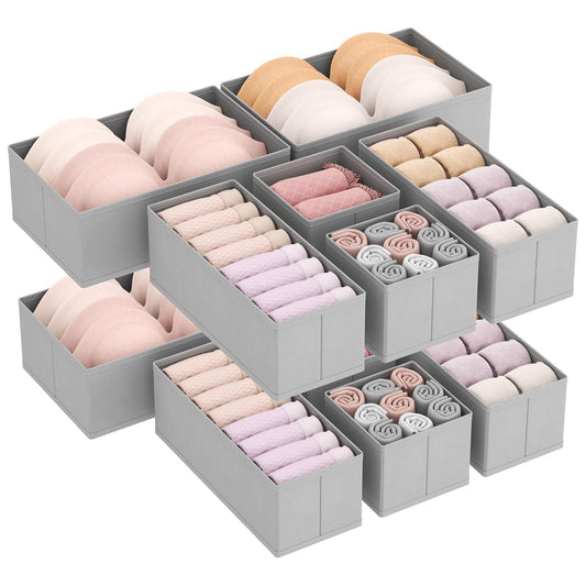 Lifewit 12-Piece Drawer Organizer Set, Closet Wardrobe Organizer Changing Table Drawer Organization System for Wardrobe Bedroom for Clothing, Kids Clothing, Socks, Underwear, Grey