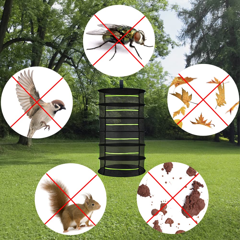 MORELX Herb Drying Rack, 6-layer Drynet, Hanging Drying Net with zippers, Foldable Drying Net with S-hooks and storage bag.