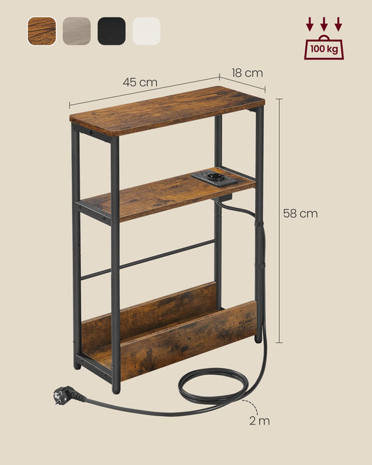 VASAGLE slim side table, nightstand with drawer, small coffee table, 3 shelves, magazine holder, for living room, bedroom, study, vintage brown-ink black LET335K02