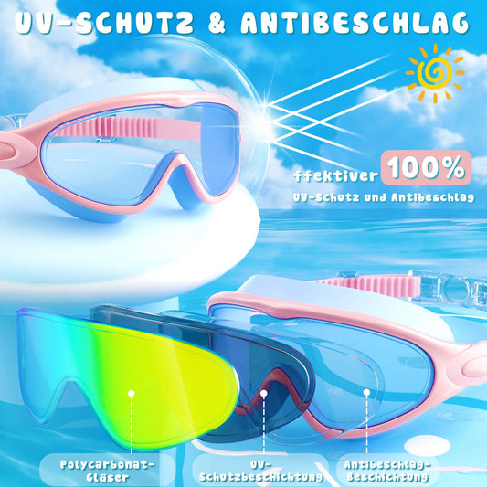 COOLOO 2 Pack Kids Swim Goggles, Anti-Fog UV Protection Wide View Waterproof Swim Goggles for Boys Girls 3-15 Years