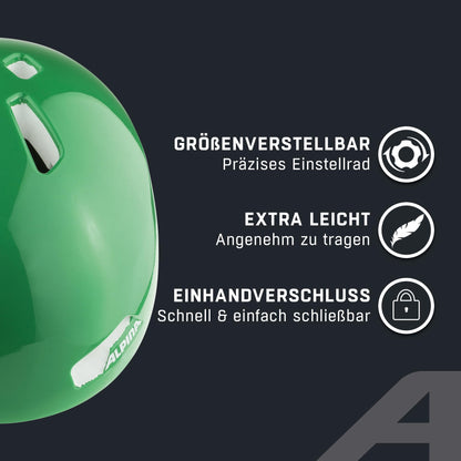 ALPINA Hackney - Lightweight, impact-resistant & well-ventilated bike helmet for kids, with optional LED for enhanced visibility, Green Gloss, S (47-51 cm)