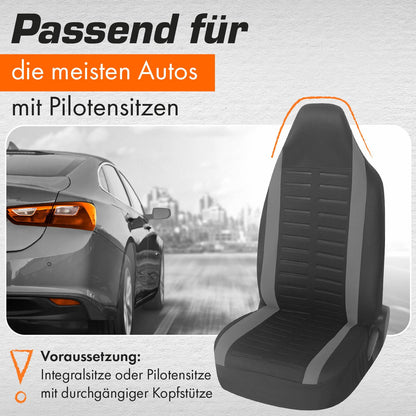 Upgrade4cars car seat covers set for pilot seats | Complete set in grey | Universal car seat covers with integrated headrest | Car interior decoration auto accessories