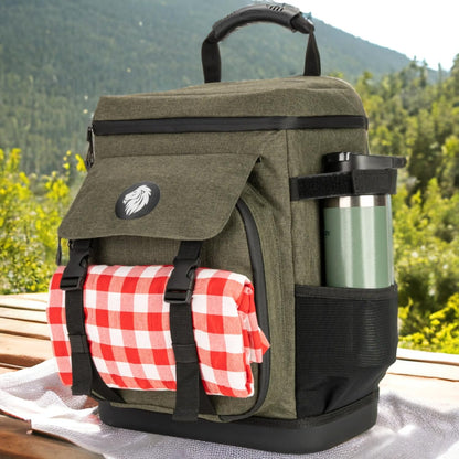 KHALISIA - REISSUE - Bike bag backpack with cooler compartment - Bike accessories - with extra picnic compartment - insulated pannier bag - Khaki - 25 liters