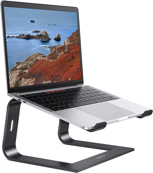 OMOTON Laptop Stand, Notebook Stand with Ventilation, Universal PC Riser Ergonomic Laptop Holder Aluminum for Laptops in 10-15.6 inches like MacBook Pro/Air, HP, Dell, Lenovo, Huawei, Black