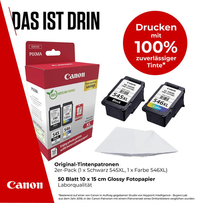 Canon Ink Cartridges & Paper Multipack - PG-545XL/CL-546XL Original Printer Cartridges 2-Pack (1 x Black, 1 x Color) & 4x6 Photo Paper (50 Sheets)