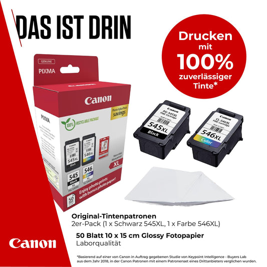 Canon Ink Cartridges & Paper Multipack - PG-545XL/CL-546XL Original Printer Cartridges 2-Pack (1 x Black, 1 x Color) & 4x6 Photo Paper (50 Sheets)
