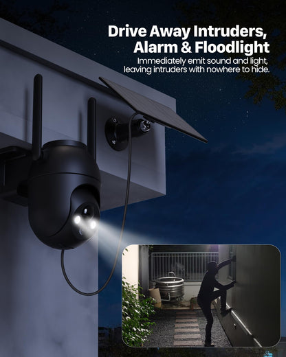 VIMKIM 2 Pack-Black Outdoor Security Camera with Battery 360 Degree WiFi Camera Solar Panel Motion Sensor Home Security Monitor Wireless IP66