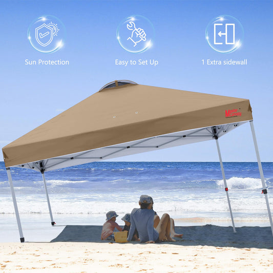 MASTERCANOPY 2.5 x 2.5m Pop-up Canopy Folding Tent with Vent & 1 Sidewall for Market, Garden, Events, Khaki
