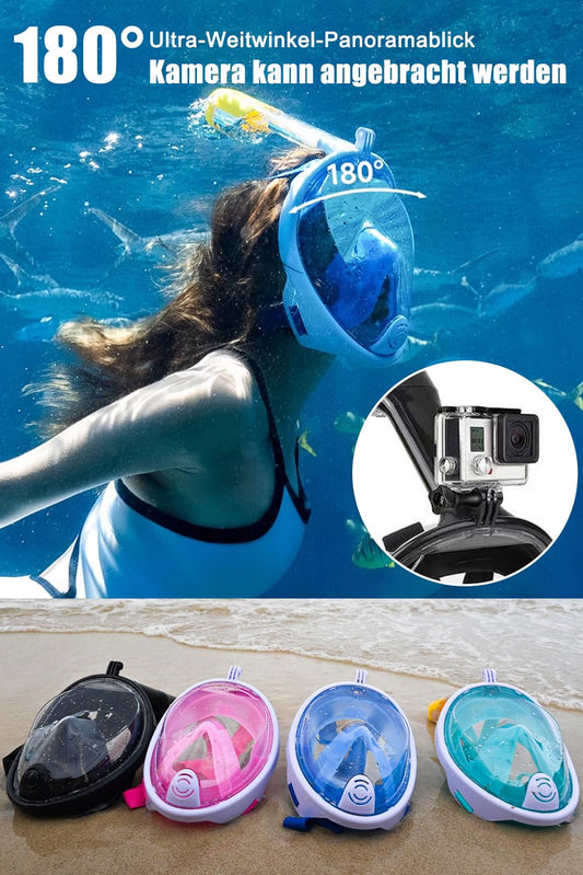 HINATAA Snorkel Mask, 180° Full Face, Diving Mask, Free Breathing, Anti-Fog and Anti-Leak Technology with Adjustable Head Straps for Adults, Teens, Kids (Pink, L-XL)