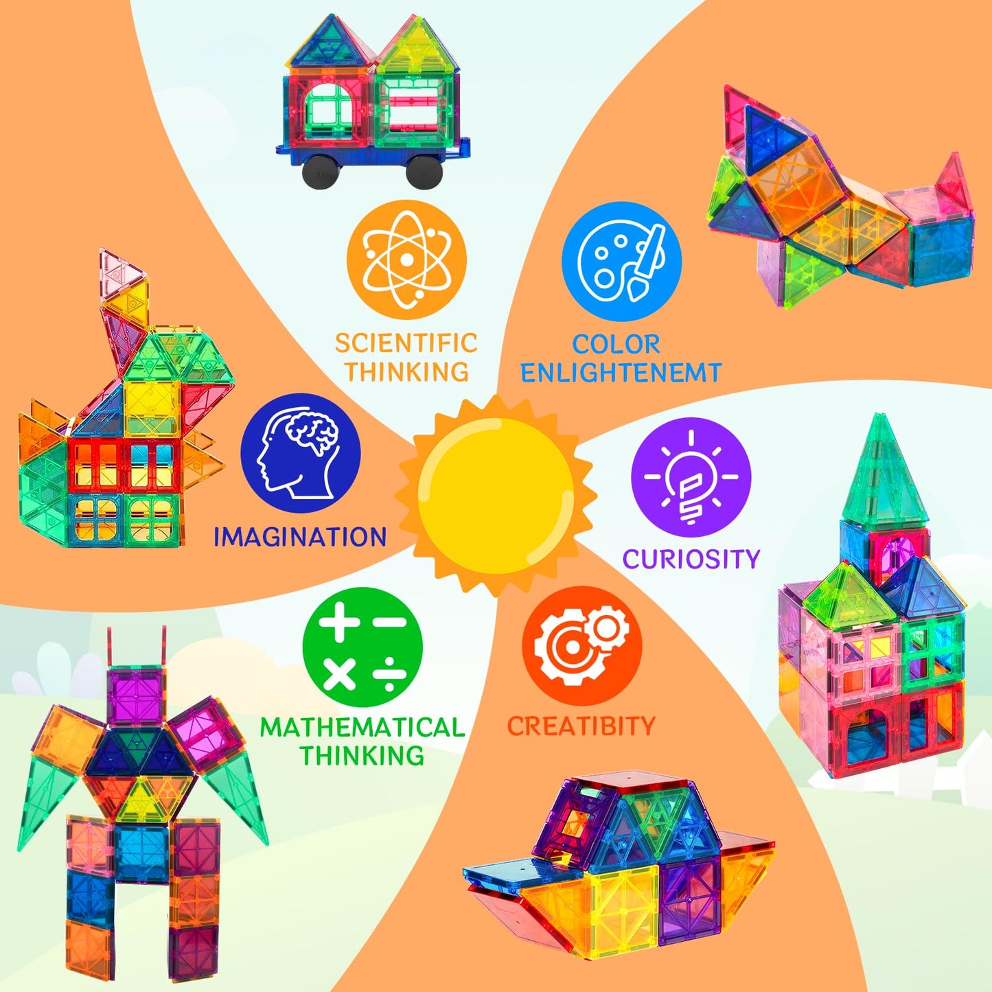 AQXONG 70 Pcs Magnetic Building Toys, Colorful Magnetic Building Blocks Toy, Educational Building Blocks Toy, Construction Toy for Kids, Suitable for Boys and Girls aged 3 years and up.