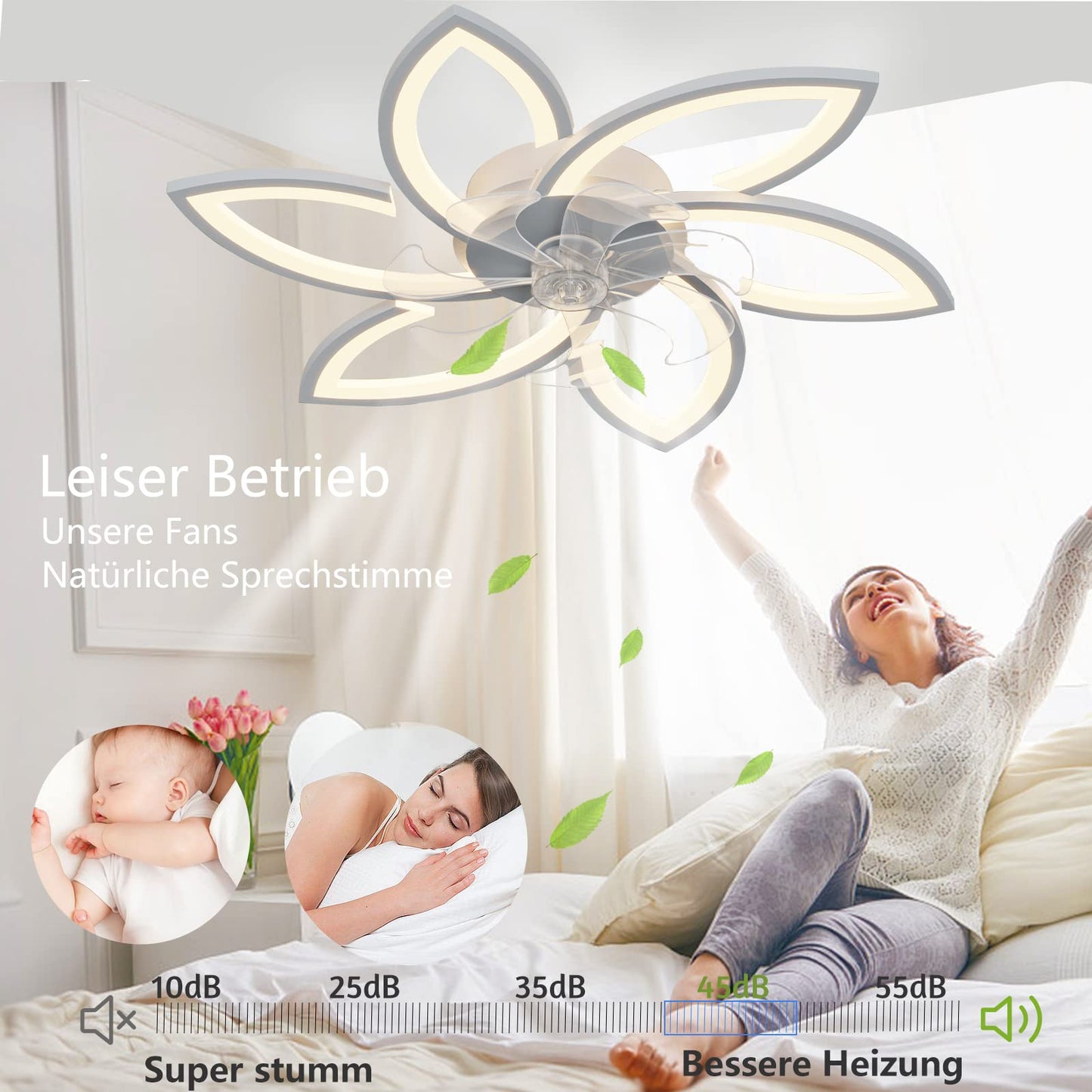 Wildcat ceiling fan with lighting, quiet modern LED with remote control timer, flower shape design ceiling fan light for bedroom kitchen