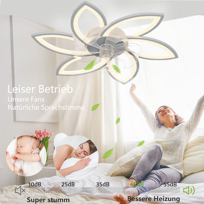 Wildcat ceiling fan with lighting, quiet modern LED with remote control timer, flower shape design ceiling fan light for bedroom kitchen