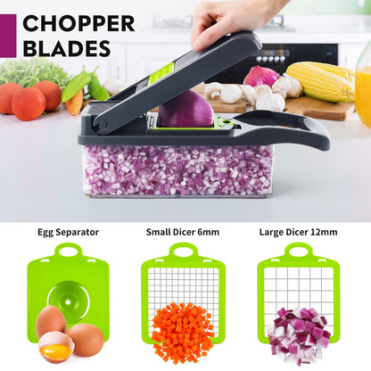 iPalamila Vegetable Cutter - Dicer - Vegetable Chopper Dicer - Vegetable Slicer - Suitable for cubes, slices, 14 in 1 Multifunctional Cutter Onion Chopper Salad Cutter Mandoline, ABS