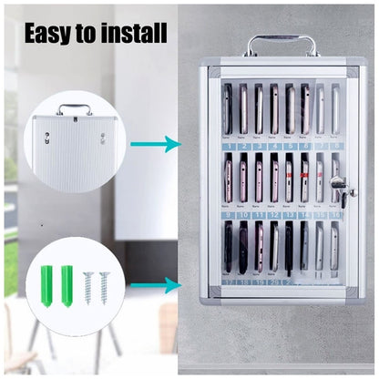 Mobile Safe Metal 12/24/36/48/60 Slots Mobile Transparent Door Lock Box Factory School Mobile Storage Cabinet (Color: 24)