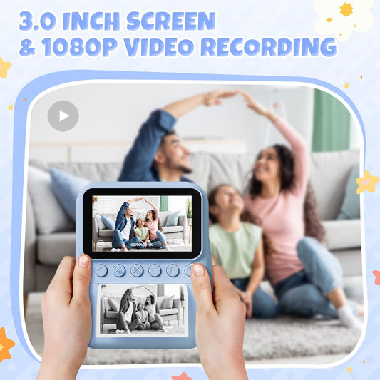 CalineGam instant camera for kids, 3.0 inch screen 48MP kids camera with 32GB card, 1080P HD kids instant print camera, gift for 3-12 boys and girls (blue)