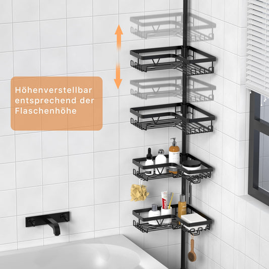 Kegii Telescopic Shower Shelf Telescopic Shelf Bathroom Shower Caddy Corner Shelf for Shower and Bathtub Black, 4 Pieces - Telescopic Bathroom Organizer