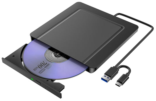 External CD DVD Drive, Ultra slim USB 3.0 & USB-C CD/DVD Drive, CD DVD +/-RW ROM Burner Optical External DVD Drive for Laptop, PC, Desktop, MacBook, Windows 11/10/8/7/XP/Linux/MacOS