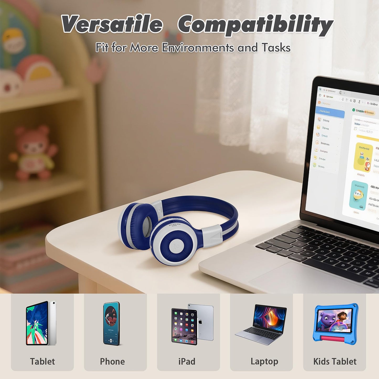 SIMOLIO Kids Bluetooth Headphones, Wireless Headphones with Volume Control, Portable & Foldable Headphones with Hard Case for Boys Teens Teenagers for Travel/Flight - Gray