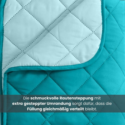 wometo Microfiber Summer Quilt Reversible Design 155x220 OekoTex - turquoise and light blue Machine washable at 95° Summer duvet for camping and hot days I can be used without cover I colorful & vibrant
