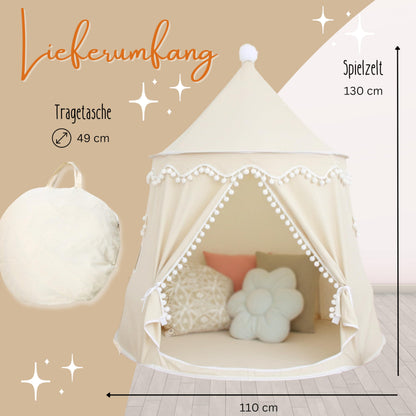 LIONHERZ® THE ORIGINAL play tent for kids, breathable cotton & hemp | Fairy tale castle with fiberglass poles and carrying bag | sturdy teepee for boys girls (cream white, without accessories)