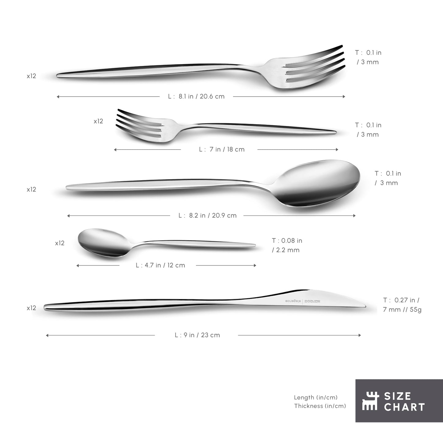 Karaca Lisbon Cutlery Set With Box Set 60 Pieces, For 12 People, 18/10 Stainless Steel Cutlery Set, Dishwasher Safe, Perfect For Daily Use, Premium Quality