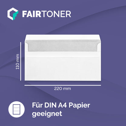 FairToner DL envelopes with window (1,000 pieces) self-adhesive, window envelopes 22 x 11 cm white