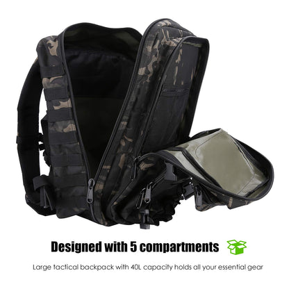 ProCase 40L Military Tactical Backpack, Large Capacity 3-Day Army Assault Pack Bag Go Bag Backpack for Hiking, Hunting, Trekking, Camping, and other Outdoor Activities - Camo Black