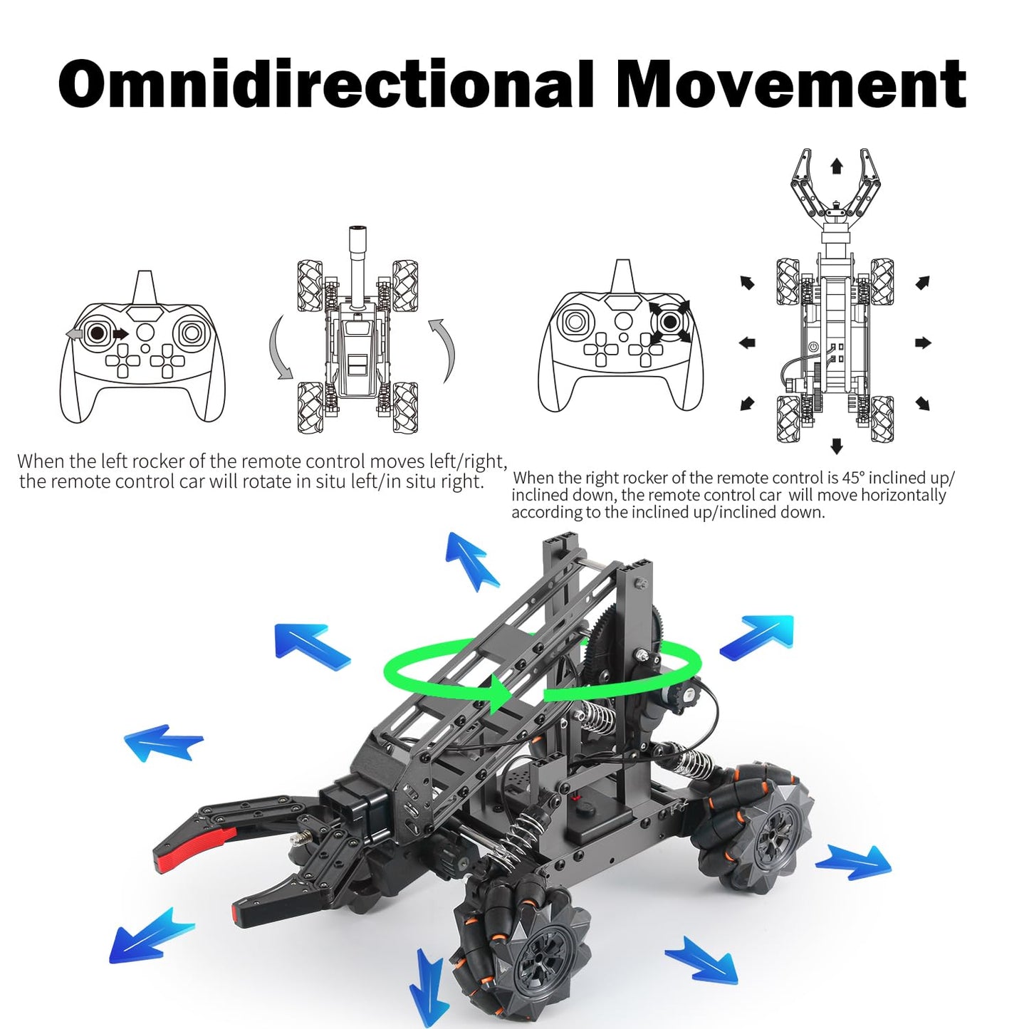 Robot kit, robot toy, experiments for kids 8+, 2-in-1 robot arm car with electronic programming and remote control, STEM kids' toy, birthday gifts for kids.
