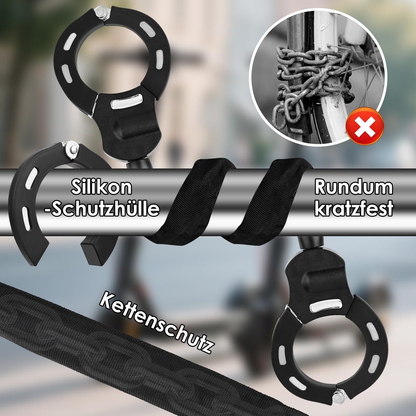GuKKK E-Scooter lock, handcuff lock with key, bike lock for E-Scooter with rubber lock sleeve, 93CM, 1.46KG, high security lock ideal for scooters, bikes, and e-bikes, motorcycles
