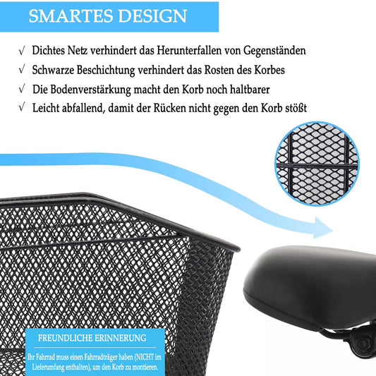 BINOTHINK Rear Bike Basket, Metal Large Bicycle Basket Stable Rear, Bike Rear Rack Basket with Mounting Accessories for Small Dog Shopping Picnic Backpack (S2)