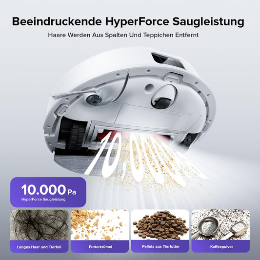 Roborock Q10 S5 robot vacuum with mopping function, 10,000 Pa HyperForce suction power, Dual Anti-Tangle System, Auto Lifting Mopping, ideal for pet hair, carpets, hard floors (White)
