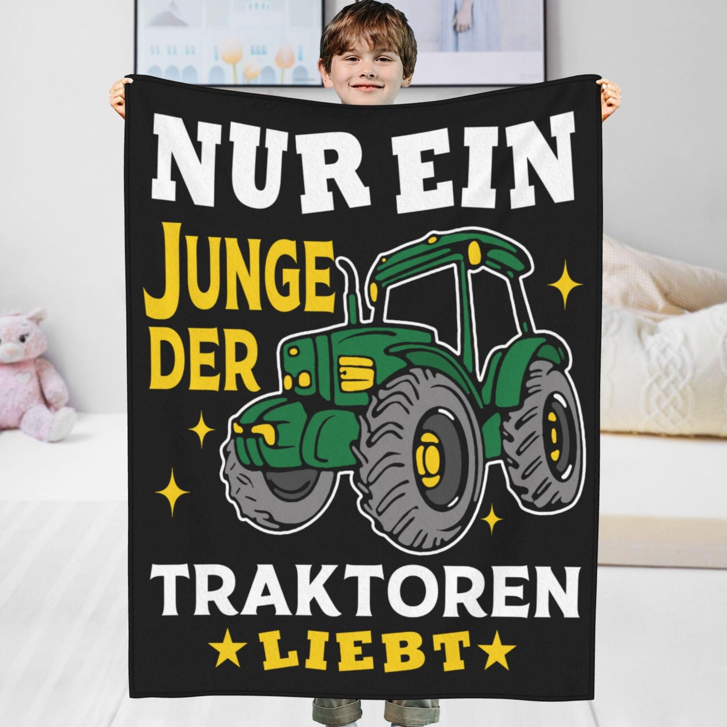 REsPRO Toddler blankets for boys with tractor pattern, silk and soft throw blanket for napping at school or bed, tractor gifts for boys' birthday Christmas (130x150 cm)