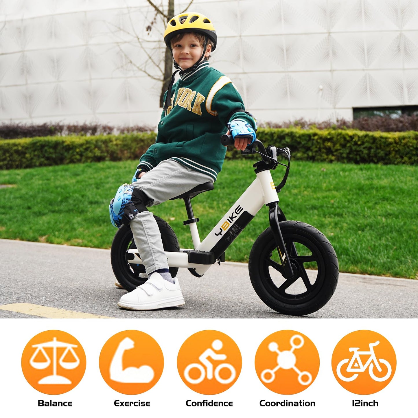 YBIKE balance bike, 12-inch electric balance bike for ages 3-5, kids electric balance bike with adjustable seat, training vehicle for children, boys and girls