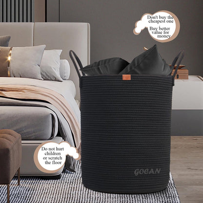 GOCAN Large High Sturdy Laundry Hamper Basket Woven Storage Baskets for Clothes Pillows Blankets Toys in Living or Bedroom Decoration H50XT38cm Black