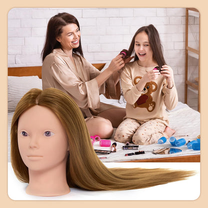 Neverland Beauty 71 cm training head with 60% real hair, barber mannequin head, cosmetology doll head with table clamp and hairdressing tool set, straight, human hair, sew-in gold.