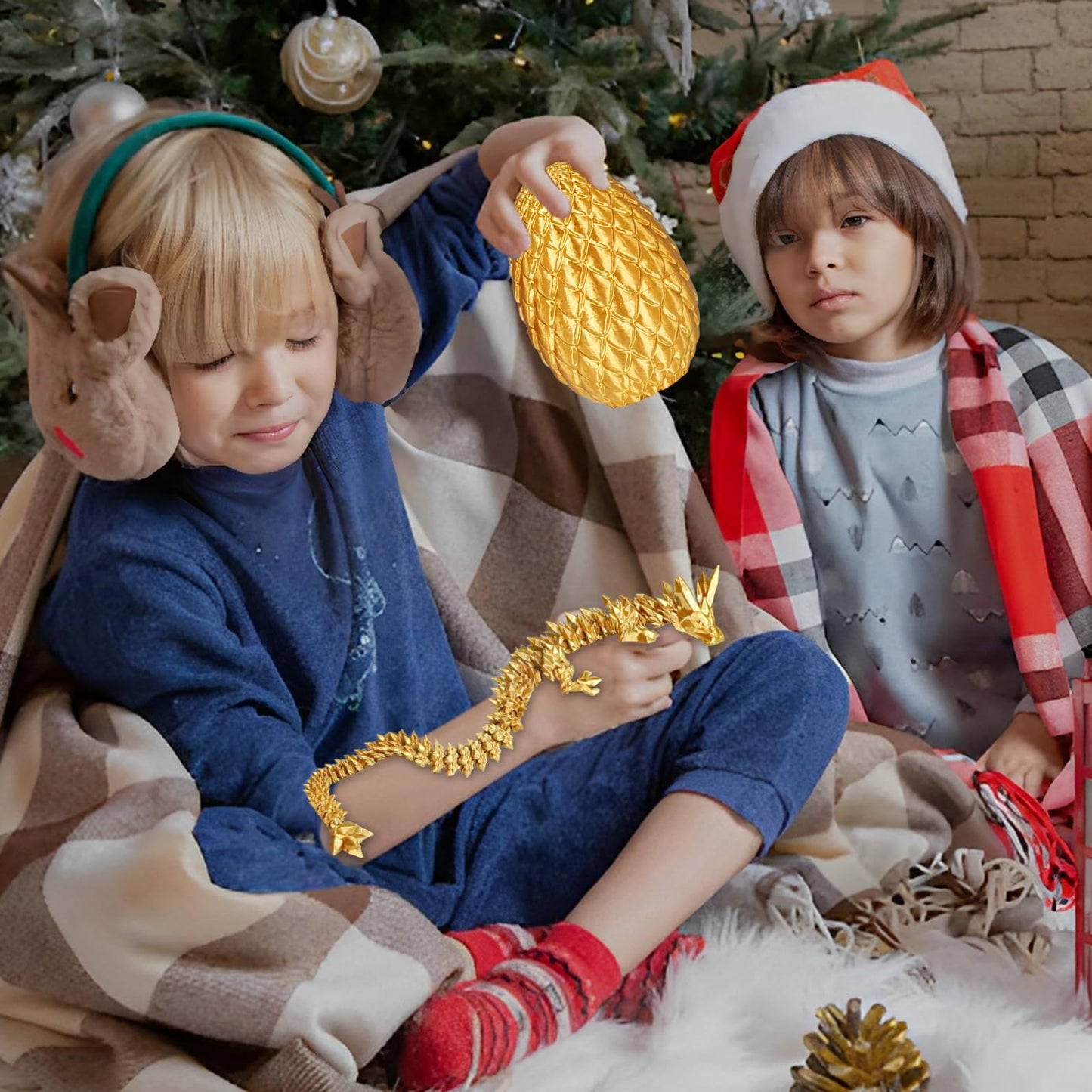Surprise dragon egg with dragon inside gifts for children and adults 3D printed fidget toy perfect for Christmas Easter birthdays decor stress relief (Gold, Large)