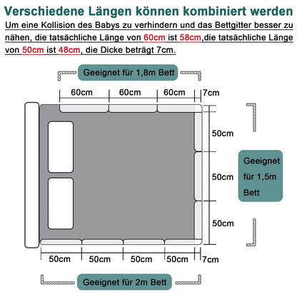 HENGMEI bed rail bed guard 60cm bed rail adjustable height fall protection anti-fall, 40-60cm adjustable side protection, linen gray