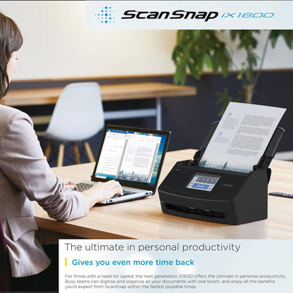 ScanSnap iX1600 Desktop Document Scanner Black - 5 GHz - Duplex, ADF, A4, WLAN, Touchscreen, USB 3.2