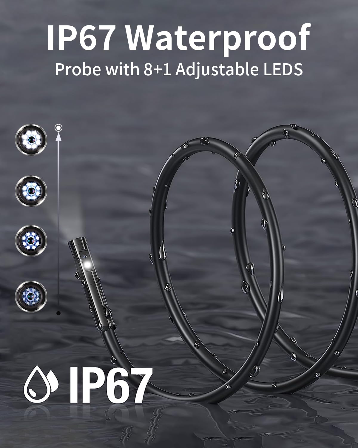 Dual Lens endoscope camera, 1080P HD endoscope camera with light, mobile waterproof IP67 no WiFi required inspection camera with 8+1 LEDs light for Android & iOS, tablet (16.4 ft/5m)
