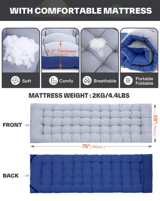 Sportneer folding camp bed with pad, 188X71cm, 204KG Camping bed set foldable XXL with collapsible mattress for adults, outdoor, garden, camping, travel, indoor