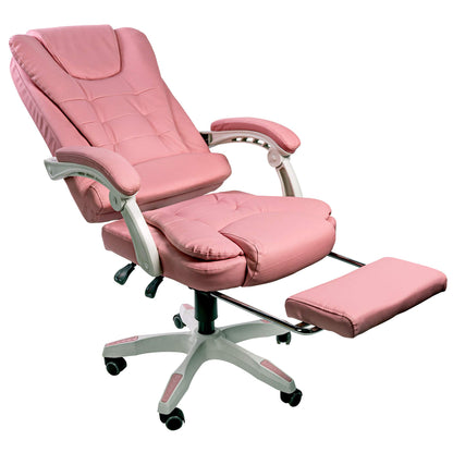 Office chair with footrest and flexible 3-point armrests - desk chair in leather-look design - ergonomic office chair with adjustable backrest for healthier sitting posture, color: Pink