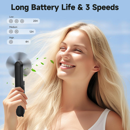 HZSK Handheld Mini Fan, Portable Foldable Fan with Power Bank, USB Rechargeable Small Pocket Fan, Personal Fan with 3 Speeds for Women Outdoor Travel.