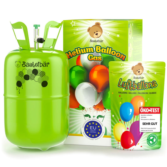 Helium gas cylinder + 100 balloons ECO-TEST "VERY GOOD" • guaranteed 420l balloon gas ✓ for approx. 50 balloons ✓ MADE IN EU ✓ Helium Balloon Gas • practical filling system for parties, weddings, birthdays.