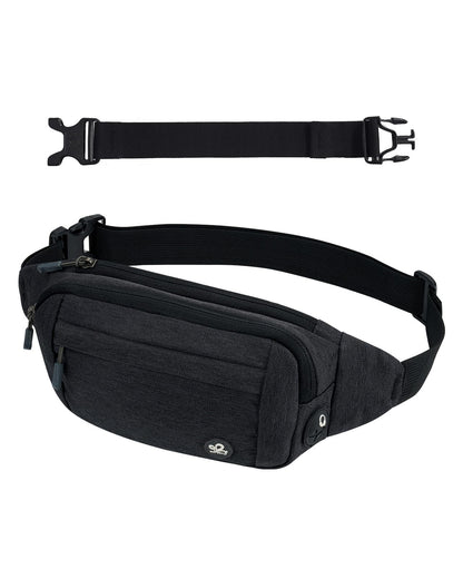 WATERFLY Waist Bag for Men and Women: Small Belt Bag Sport Bum Hip Bag for Men Women Waist Fanny Pack with Extension Belt for Travel Hiking Dog Training Outdoor Black Gray