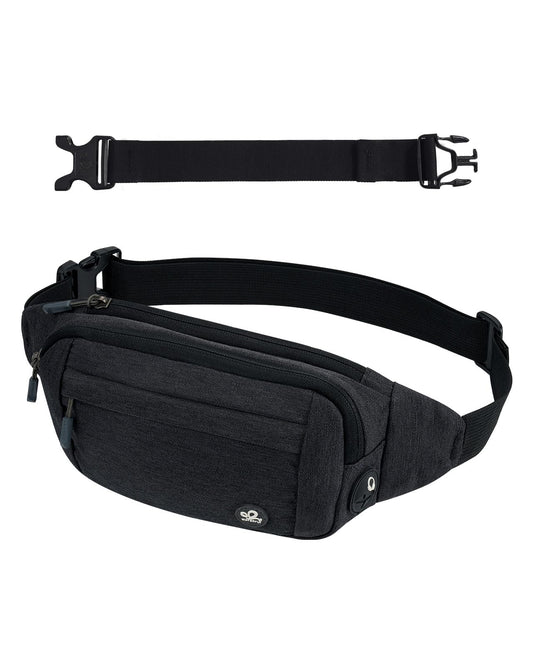 WATERFLY Waist Bag for Men and Women: Small Belt Bag Sport Bum Hip Bag for Men Women Waist Fanny Pack with Extension Belt for Travel Hiking Dog Training Outdoor Black Gray