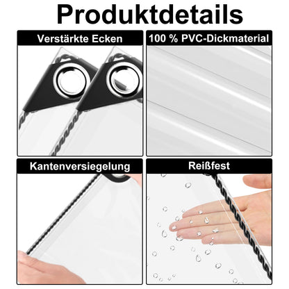 Waterproof, Tear-resistant Transparent Tarpaulin with Eyelets, 0.3mm thick Multifunctional PVC Protective Cover, for Car, Camping, Garden Furniture, with Rope and Cable Ties, 420g/m² (2.4X3M)